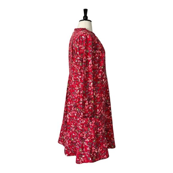 LOFT Plus Dress A-line Long Sleeve Ruffle Button Neck Red Floral Women’s Size 18 - Picture 5 of 13